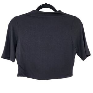 Naked Wardrobe Black Mock Neck Crop Form Fit Short Sleeve Top Size Large